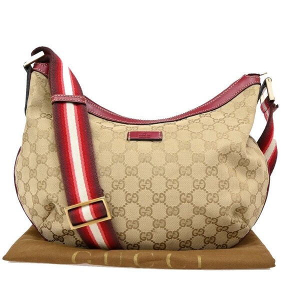 GUCCI Logo GG Pattern Sherry Shoulder Bag Canvas Leather Brown Red Italy 76KA943 - Picture 1 of 16